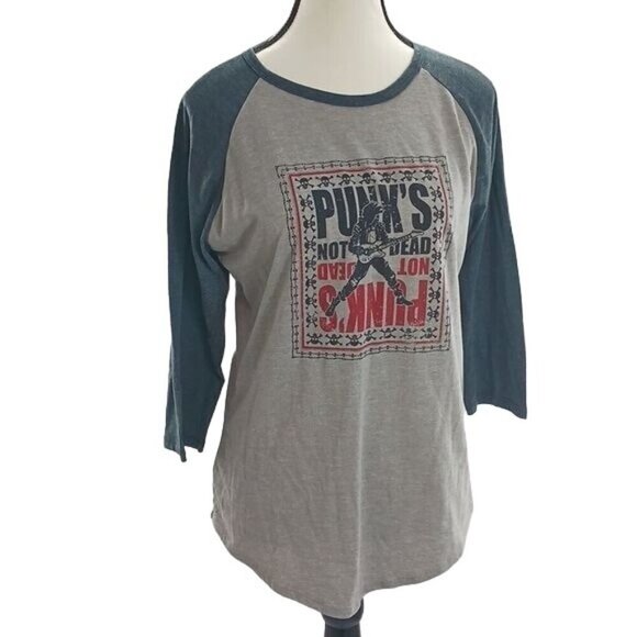 Lularoe Womens Shirt Size M Gray Punk Graphic Raglan 3/4 Sleeve Casual Tee Top - Picture 1 of 7